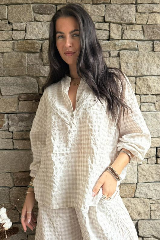 Nonni Gingham Nero Blouse Stone